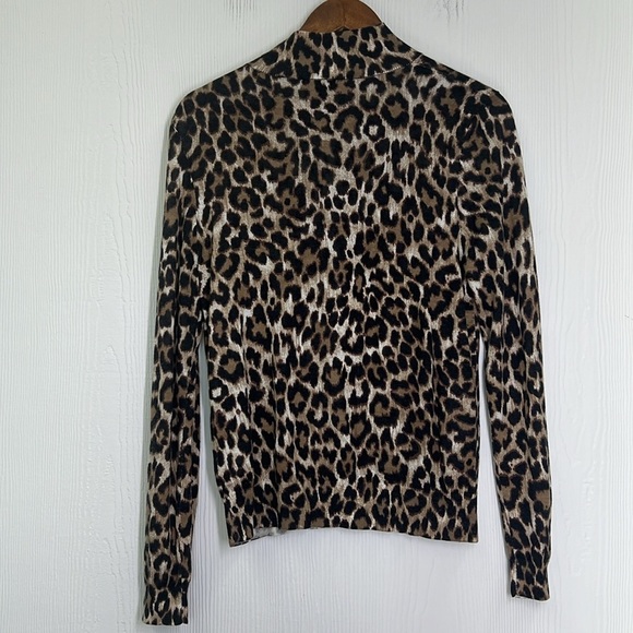 J Crew - Cheetah Animal Print Mock Neck Button Shoulder Lightweight Sweater Med - Picture 12 of 12